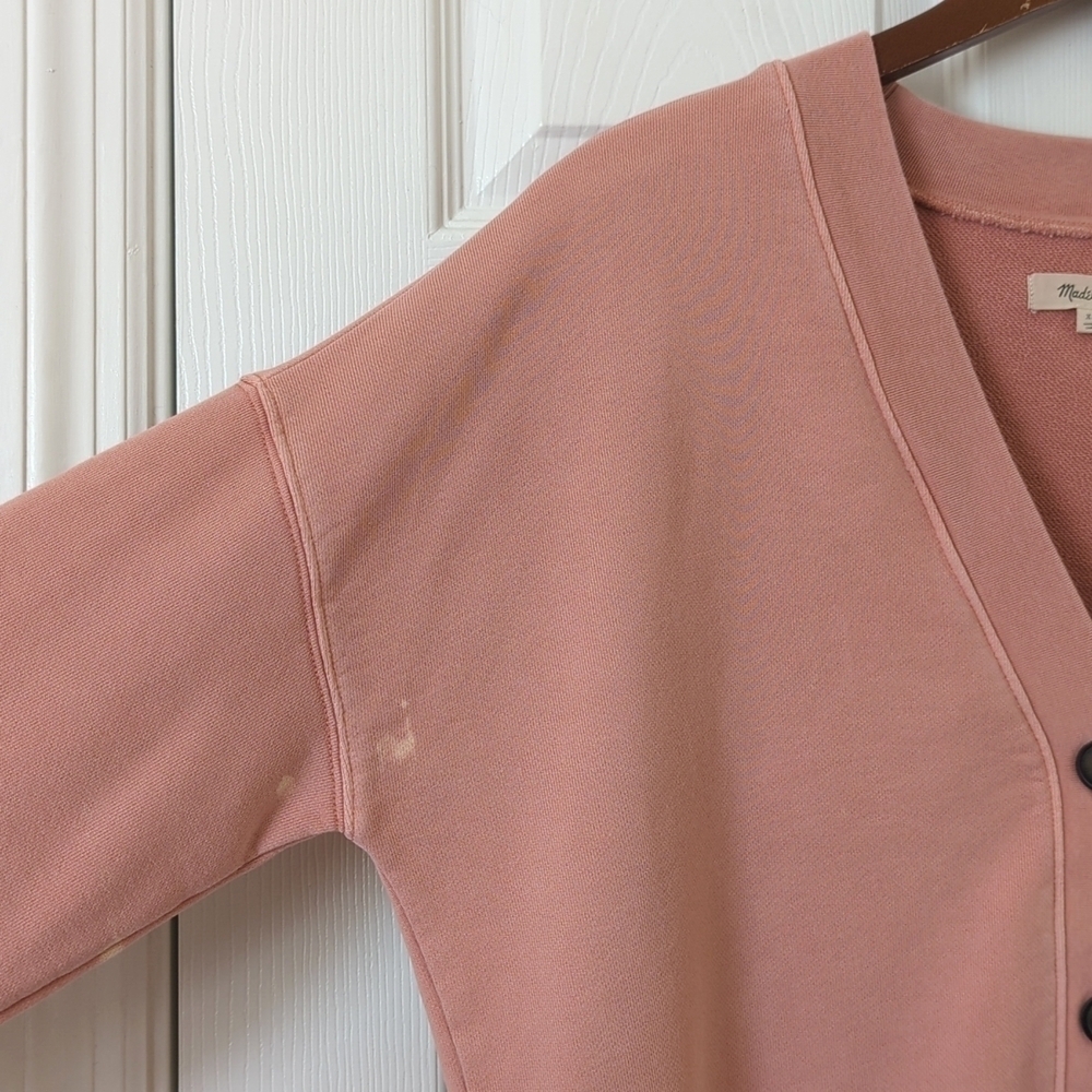 Madewell Classic (Re)sourced Cotton V-neck Cardigan Sweatshirt Blush Pink XS - Picture 3 of 14